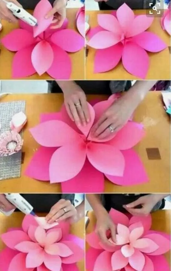 как собрать большой цветок из бумаги