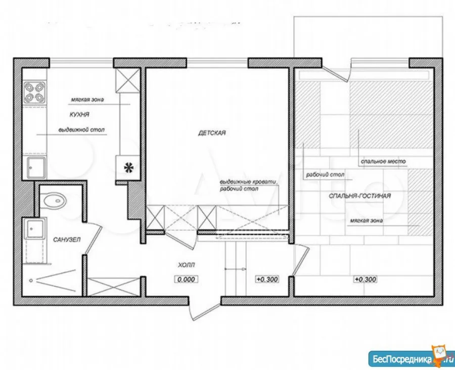Схема 2-х комнатной квартиры в панельном доме
