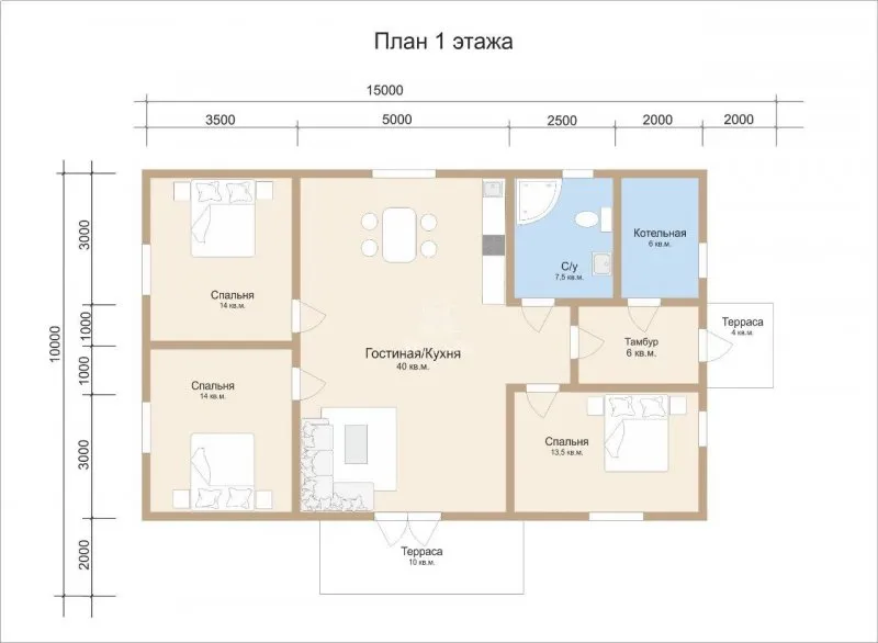 Планировка дома 6 на 8 одноэтажный деревянный дом