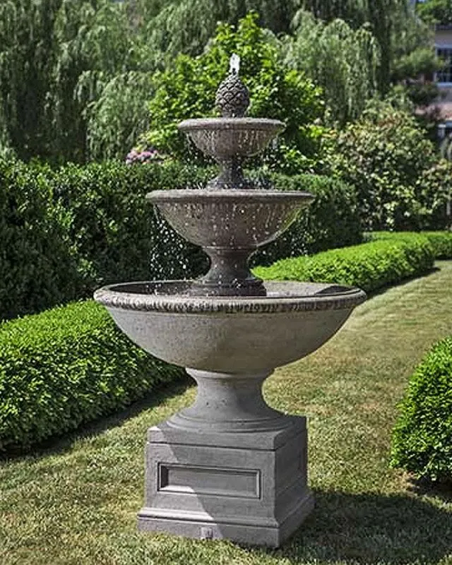 Современные садовые фонтаны с цветником